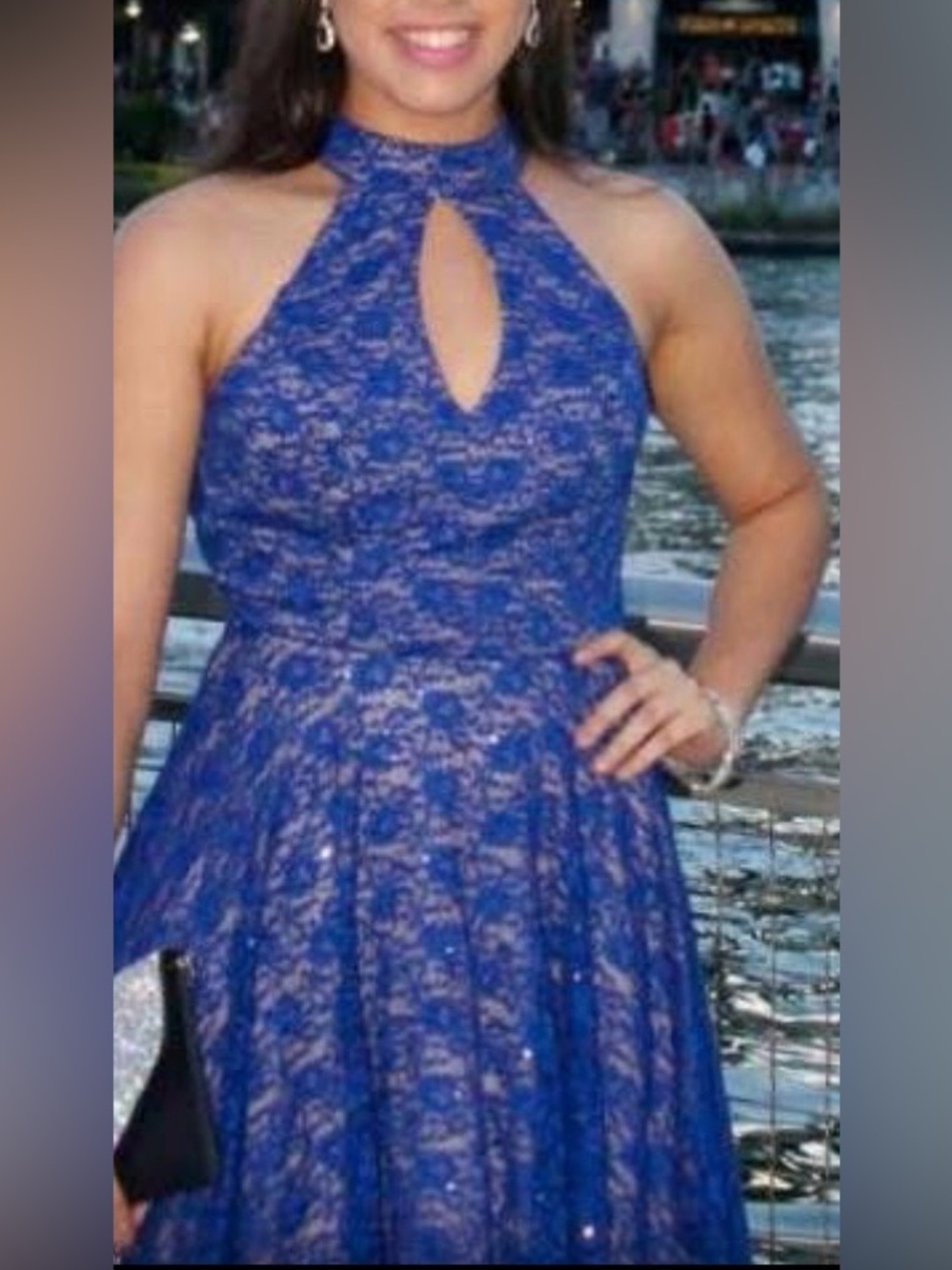 B Darlin Cobalt Blue Lace Halter Fit-and-Flare Dress